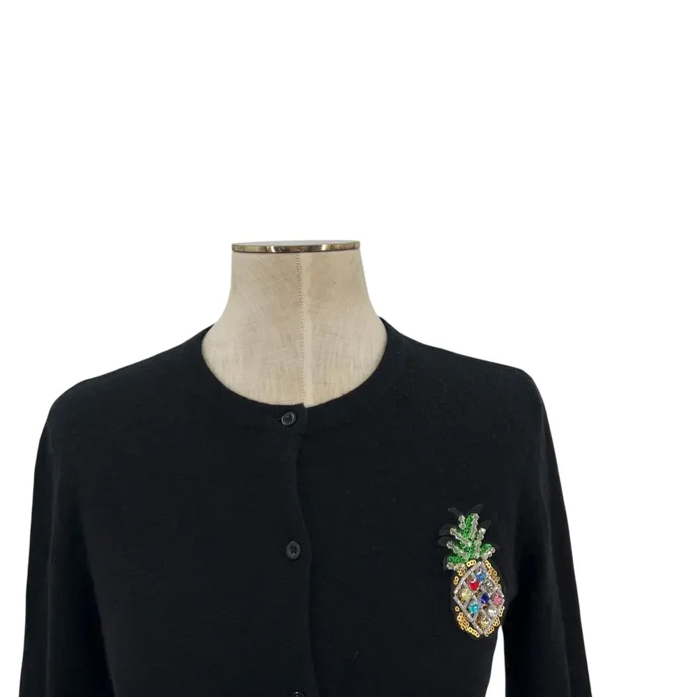 Le Superbe Embellished Cardigan Sweater Cashmere Pineapple Black‎ Size Medium